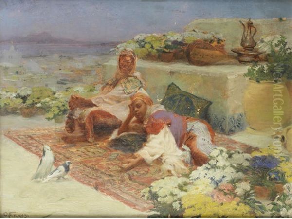 Figures Reclining On A Terrace, Tunis Oil Painting by Otto Friedrich