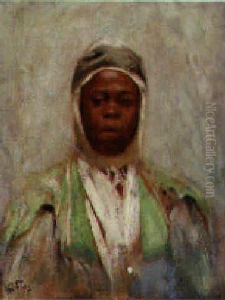 Portrait Of A Moor, Small Half Length Oil Painting by Otto Friedrich