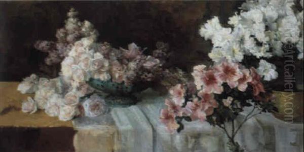 Stilleben Mit Rosen, Flieder Und Azalee Oil Painting by Otto Friedrich