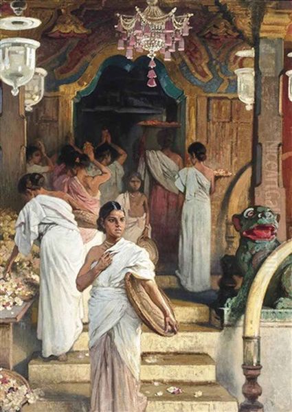 Outside An Indian Temple Oil Painting by Woldemar Friedrich