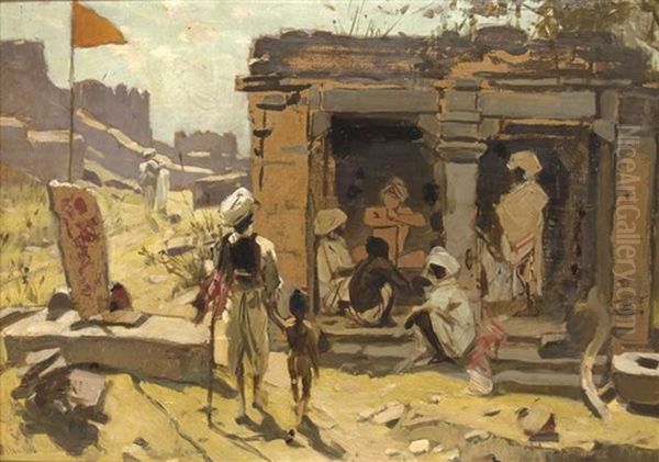 Indische Landschaft In Radjasthan Mit Sadhu In Seinem Haus Oil Painting by Woldemar Friedrich