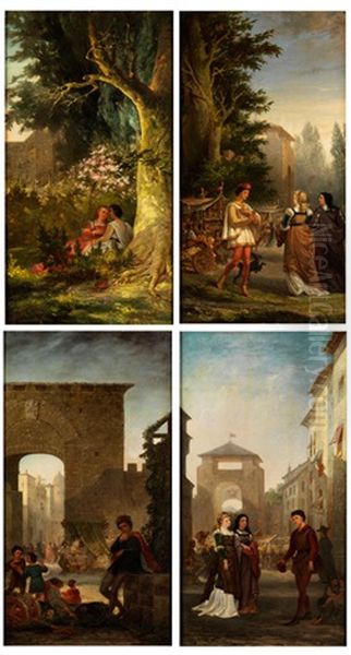 Florentinische Szenen (set Of 4) Oil Painting by Anna Susannah Fries