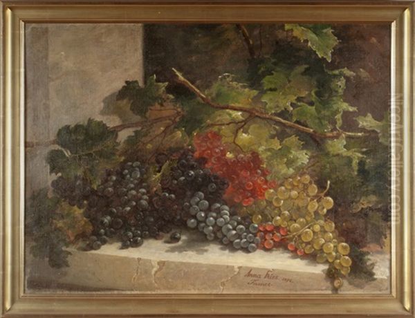 Still-life Of Grapes On A Stone Ledge Oil Painting by Anna Susannah Fries