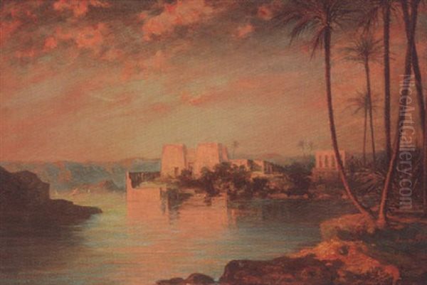 L'ile De Philae, Soleil Couchant Oil Painting by Anna Susannah Fries