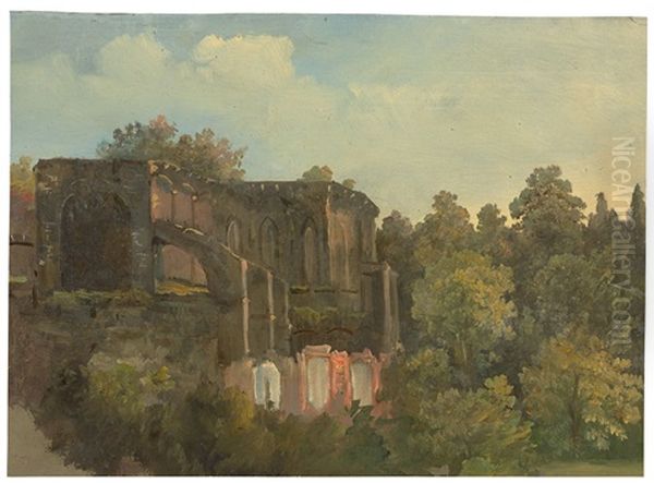 Ruins Of A Church, In The Forest (and 2 Supplements) Oil Painting by Bernhard Fries