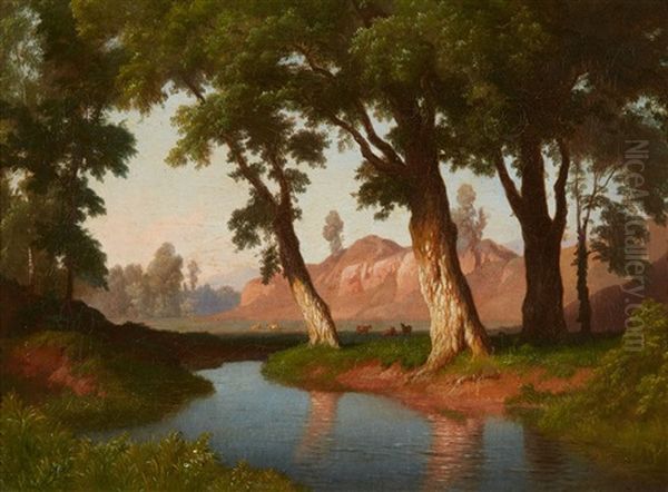 Wooded Landscape With A Stream Oil Painting by Bernhard Fries