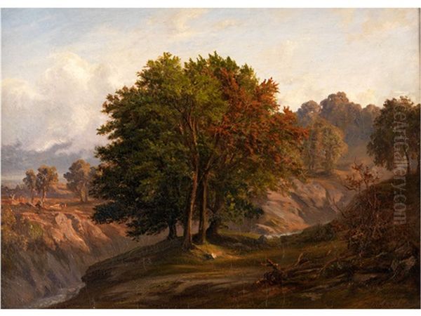 Hugelige Landschaft Mit Zentraler Baumgruppe Oil Painting by Bernhard Fries