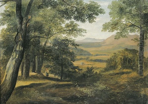 Italienische Landschaft Mit Bauerin In Einem Wald Oil Painting by Bernhard Fries