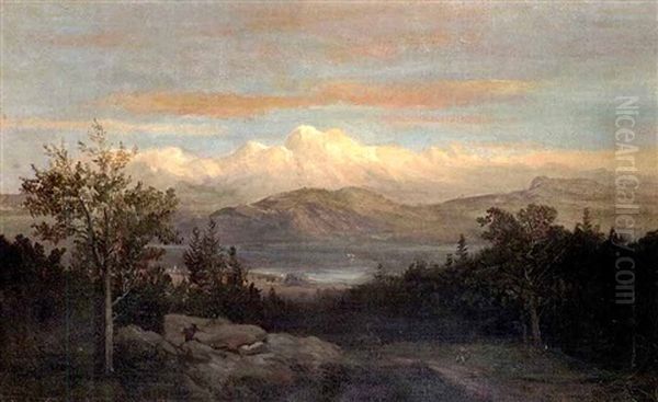 Romantische Gebirgslandschaft Mit See Oil Painting by Bernhard Fries