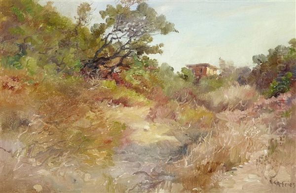 Houses On A Hill Oil Painting by Charles Arthur Fries