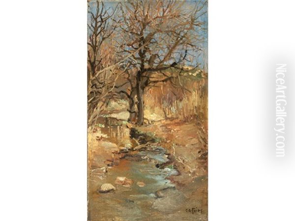 Autumn Landscape With Creek Oil Painting by Charles Arthur Fries