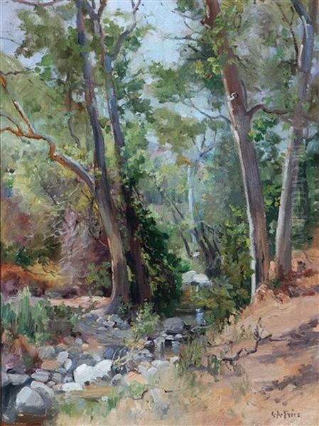 Stream In Wooded Landscape Oil Painting by Charles Arthur Fries