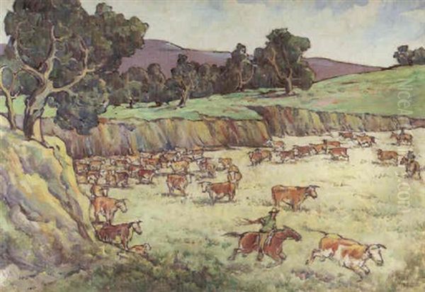 The Roundup Oil Painting by Charles Arthur Fries