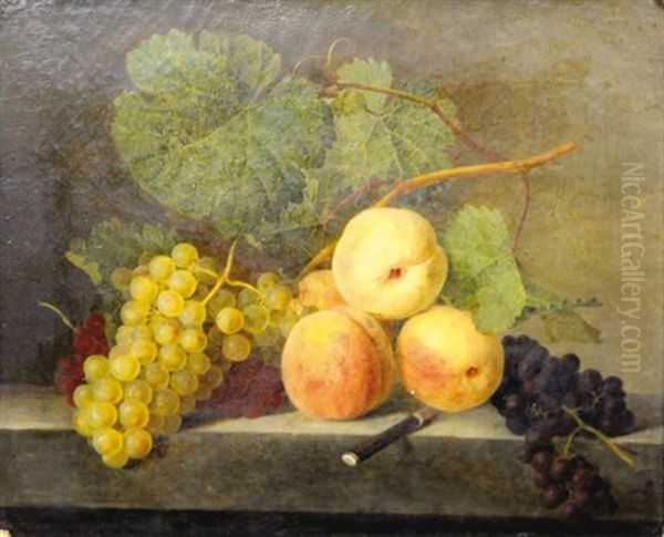 Nature-morte Aux Peches Et Au Raisin Oil Painting by Emmanuel Fries