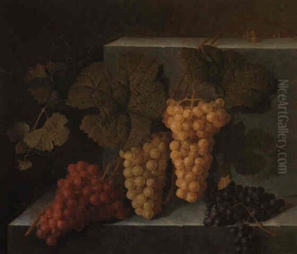 Still Life With Grapes On A Ledge Oil Painting by Emmanuel Fries