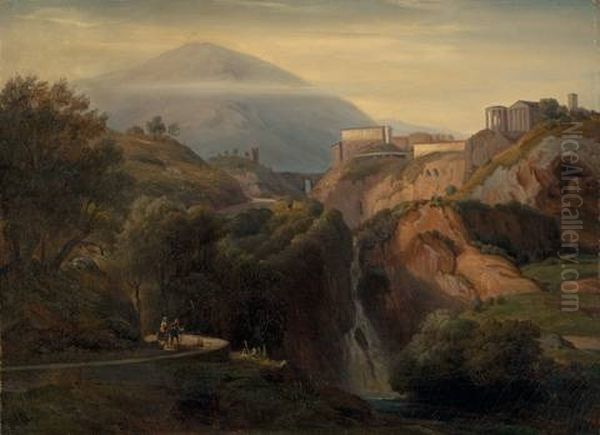 Tivoli (grosser Wasserfall Mit Vesta- Und Sibyllentempel) Oil Painting by Ernst Fries