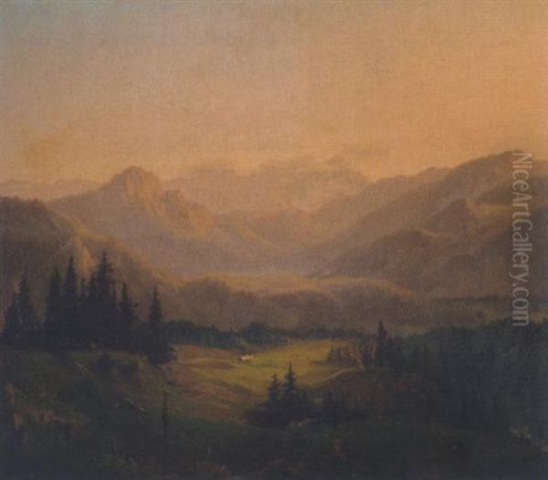 Bayerische Voralpenlanscshaft Mit Blick Auf Das Hochgebirge Oil Painting by Wilhelm Fries