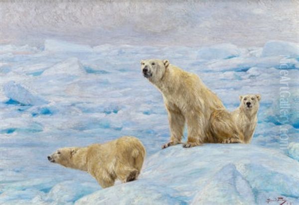 Three Polar Bears Oil Painting by Richard Bernhardt Louis Friese