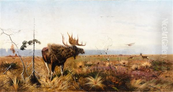 Bull Moose Oil Painting by Richard Bernhardt Louis Friese