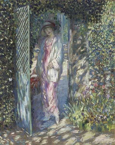 The Lattice Gate Oil Painting by Frederick Carl Frieseke