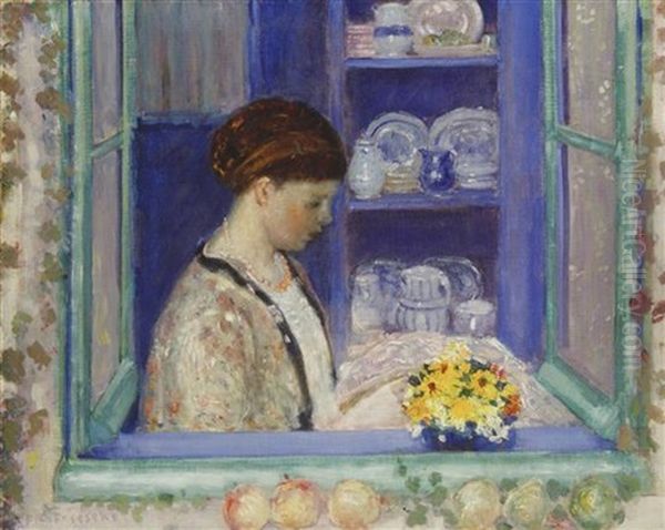 Mrs. Frieseke At The Kitchen Window Oil Painting by Frederick Carl Frieseke