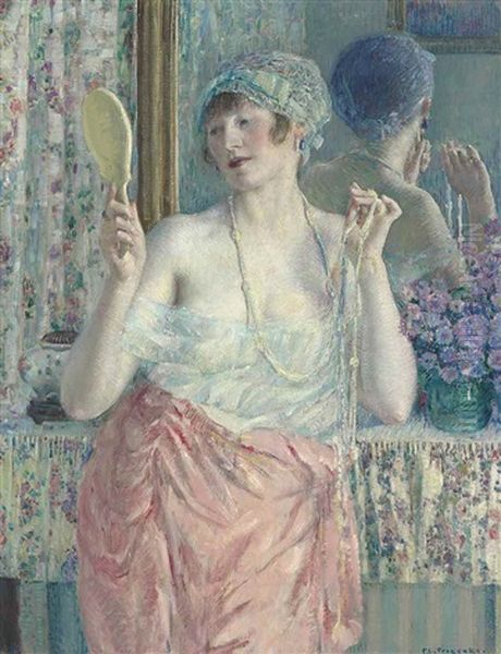 Woman Before A Mirror (femme Au Miroir) Oil Painting by Frederick Carl Frieseke