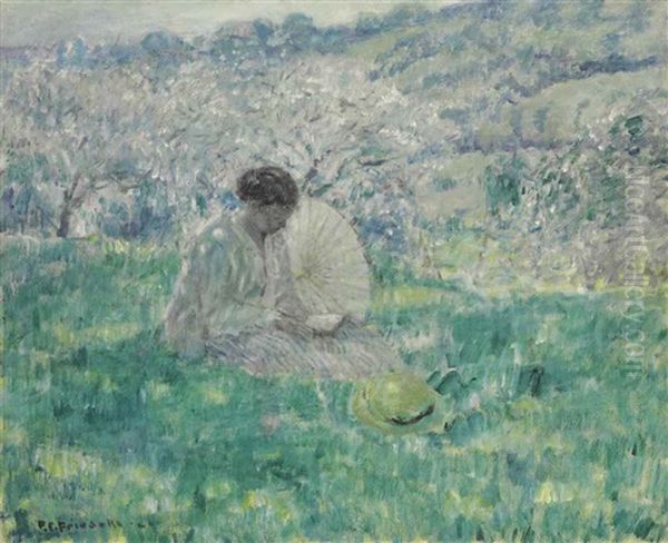 Spring (girl Reading) Oil Painting by Frederick Carl Frieseke