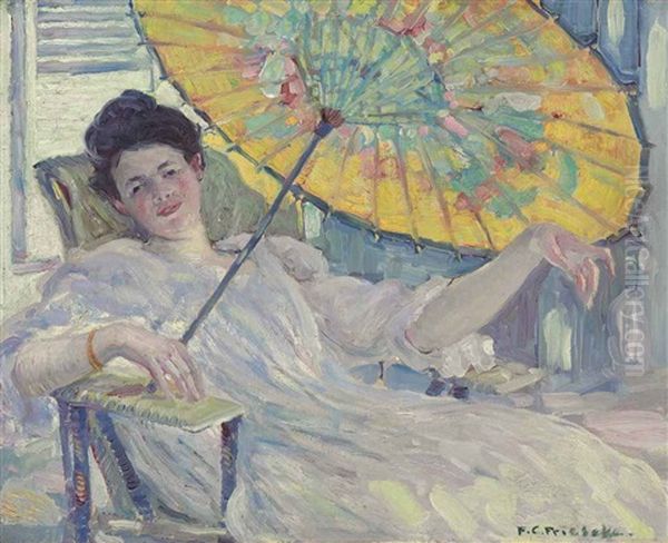 Woman With Parasol Oil Painting by Frederick Carl Frieseke