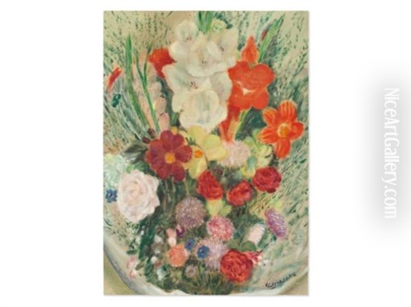 Colourful Flower Bouquet Oil Painting by Frederick Carl Frieseke