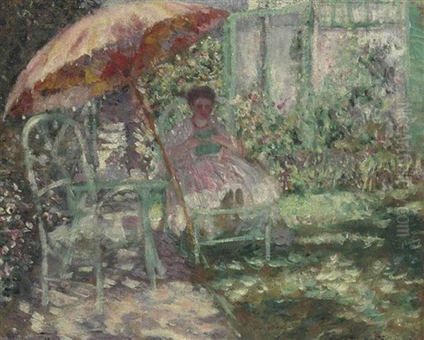 The Garden Parasol (preliminary Study) Oil Painting by Frederick Carl Frieseke