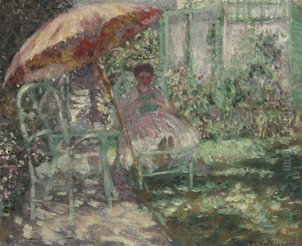 The Garden Parasol (study) Oil Painting by Frederick Carl Frieseke