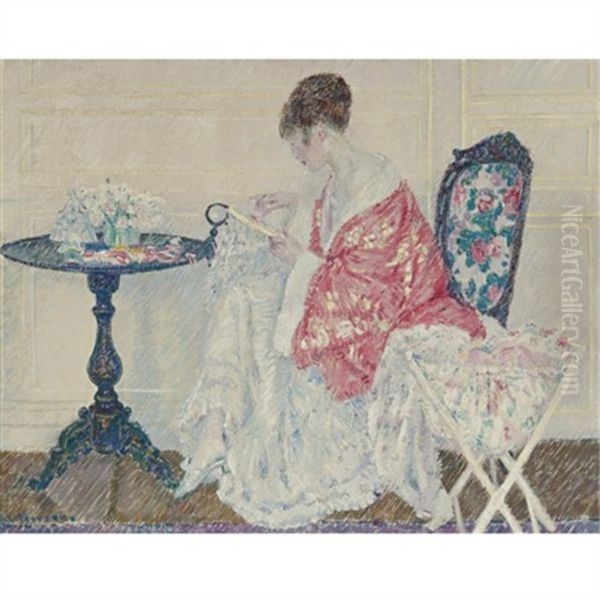 Girl Embroidering Oil Painting by Frederick Carl Frieseke