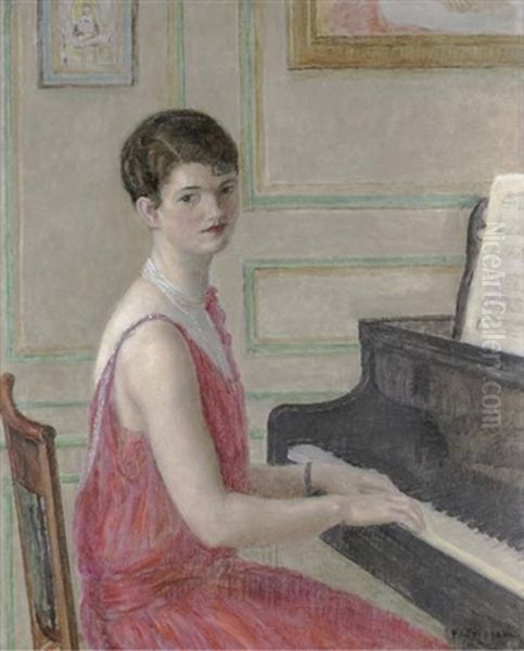 Woman At A Piano Oil Painting by Frederick Carl Frieseke