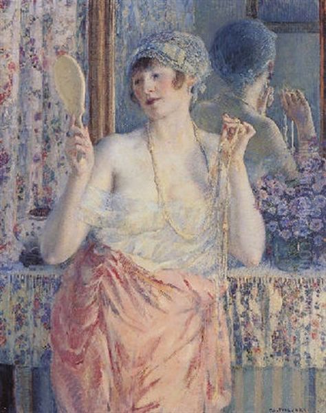 Woman Before A Mirror (femme Au Miroir) Oil Painting by Frederick Carl Frieseke