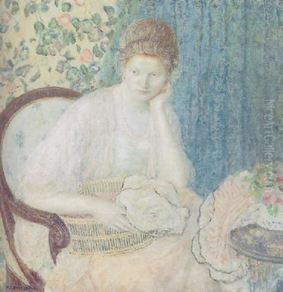 Girl And Work Basket Oil Painting by Frederick Carl Frieseke