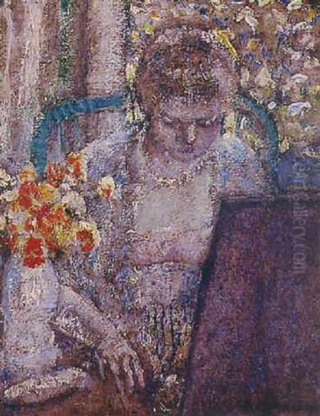 Woman In An Interior Oil Painting by Frederick Carl Frieseke