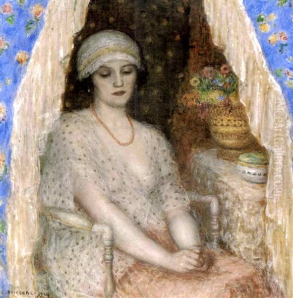 Blue Curtains Oil Painting by Frederick Carl Frieseke