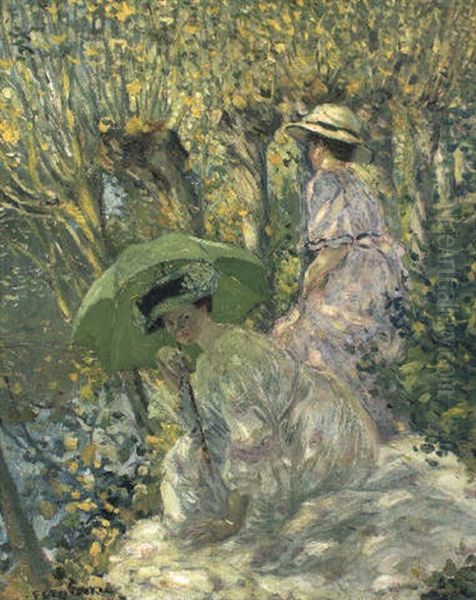 Deux Jeunes Filles Dans Un Jardin Oil Painting by Frederick Carl Frieseke