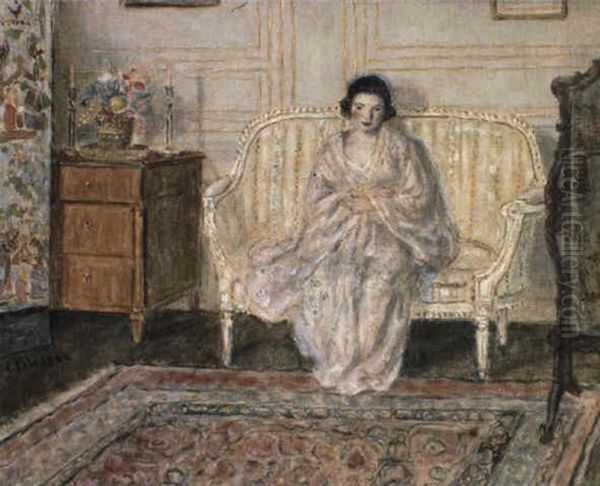 Woman In An Interior Oil Painting by Frederick Carl Frieseke