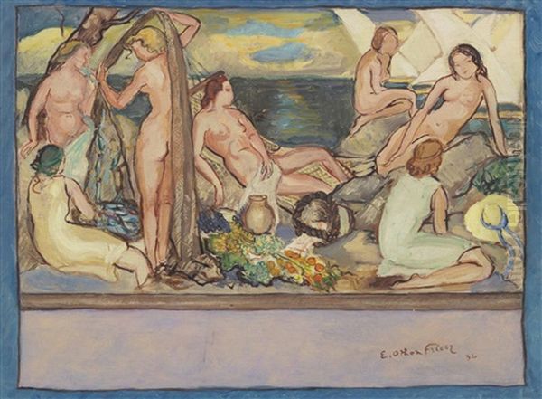 Les Baigneuses Oil Painting by Achille-Emile Othon Friesz