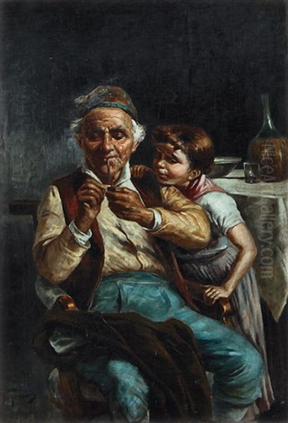 Confidenze Familiari Oil Painting by Raffaele Frigerio