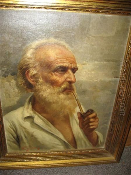 Bearded Man Smoking A Pipe by Raffaele Frigerio