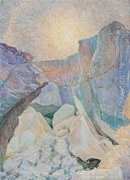 At The Big Ice Cave Near Danmarkshavn Oil Painting by Achton Friis