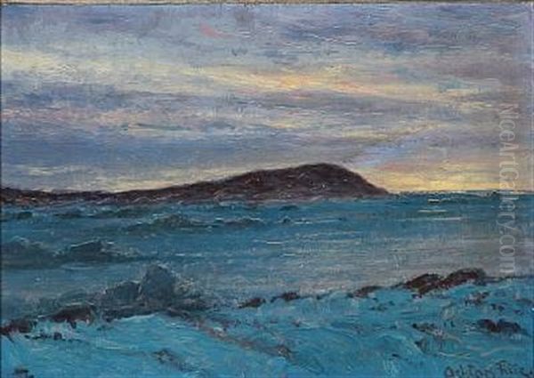 View From Northeast Greenland, Evening Time Oil Painting by Achton Friis