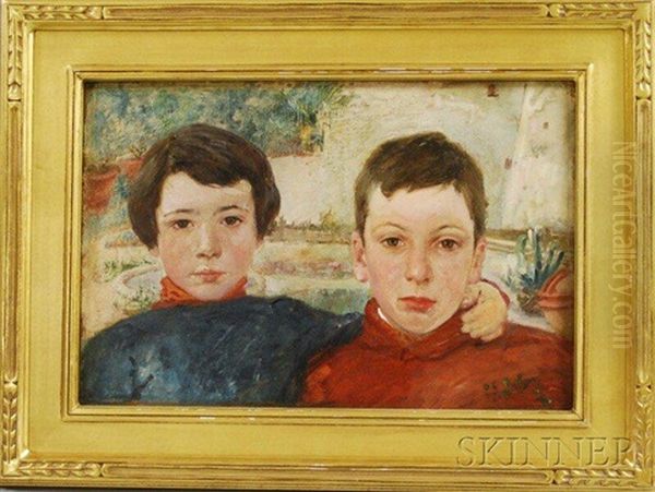 Bjorn And Jan (the Artist's Sons) Oil Painting by Frederick Trapp Friis