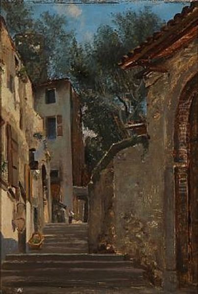 Gadeparti Fra Torbole Ved Garda Oil Painting by Hans Gabriel Friis