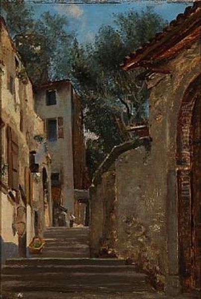 Gadeparti Fra Torbole Ved Garda Oil Painting by Hans Gabriel Friis