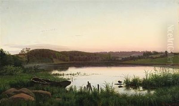 Sildig Sommeraften Ved En So, Motiv Fra Tadse Moller Ved Soro Oil Painting by Hans Gabriel Friis