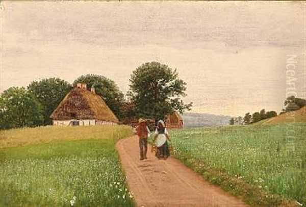 Danish Summer Landscape With Two Farmers Oil Painting by Hans Gabriel Friis