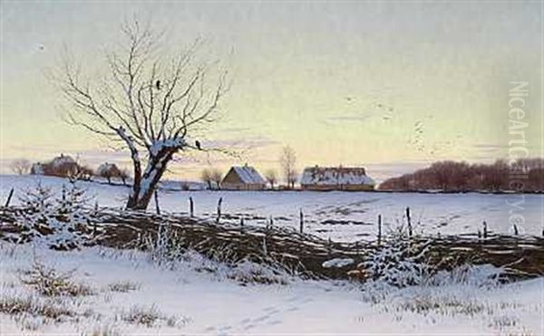 Vinterbillede. Fra Udkanten Af En Skov Ved Solnedgang Oil Painting by Hans Gabriel Friis